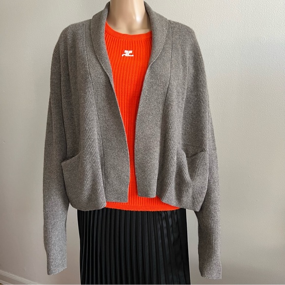 Barrow & Grove Gray Open Front Relaxed Fit Cashmere knit Cardigan Size M - Picture 1 of 10